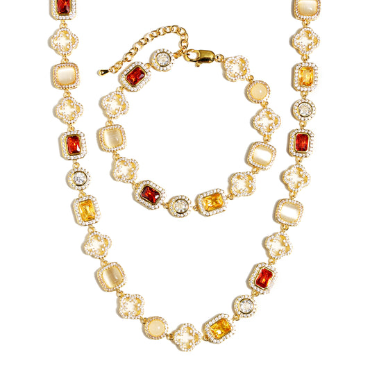 Iced Gemstone Set(Gemstone Necklace ＆ Bracelet)