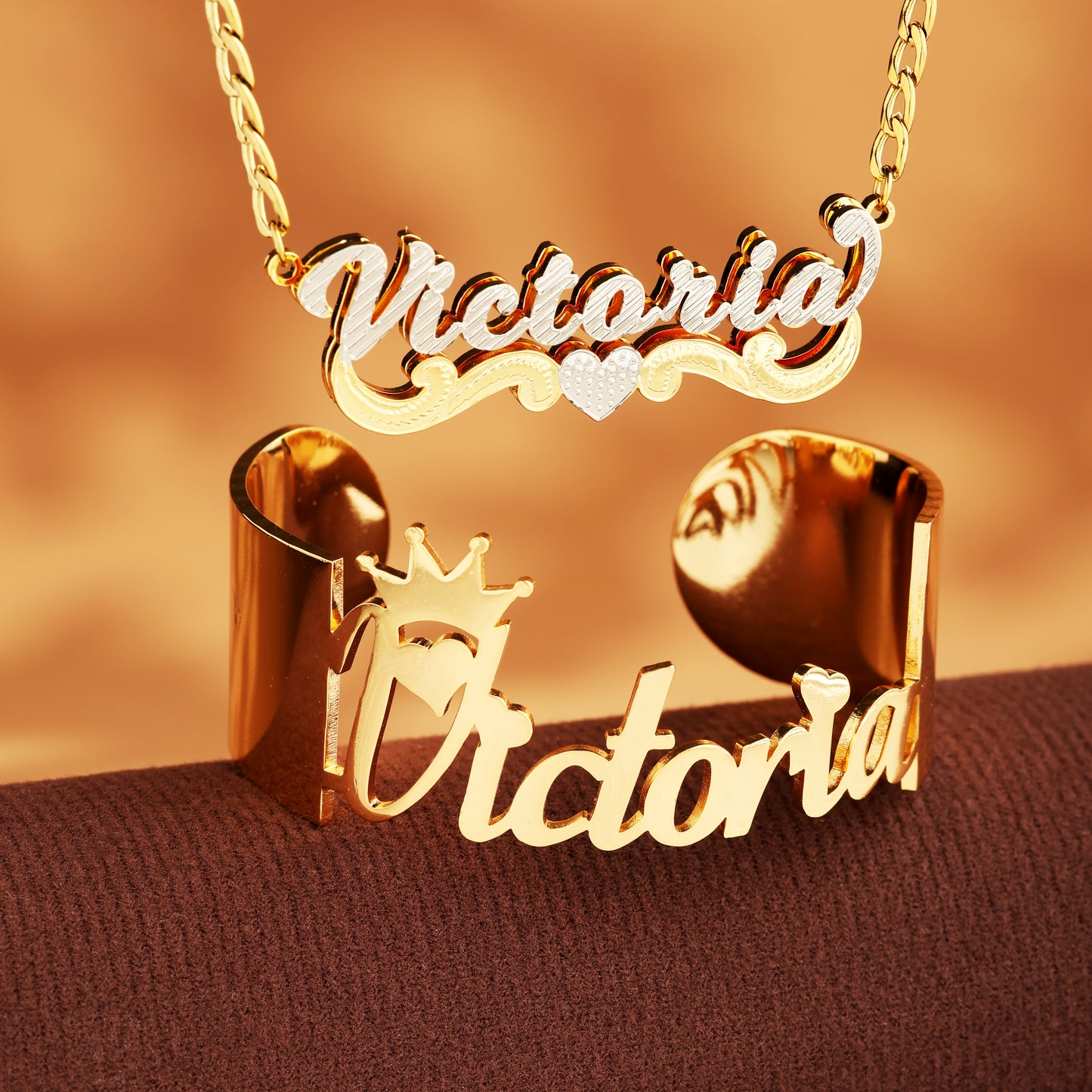 Crown Custom Name Bracelet and Necklace Set