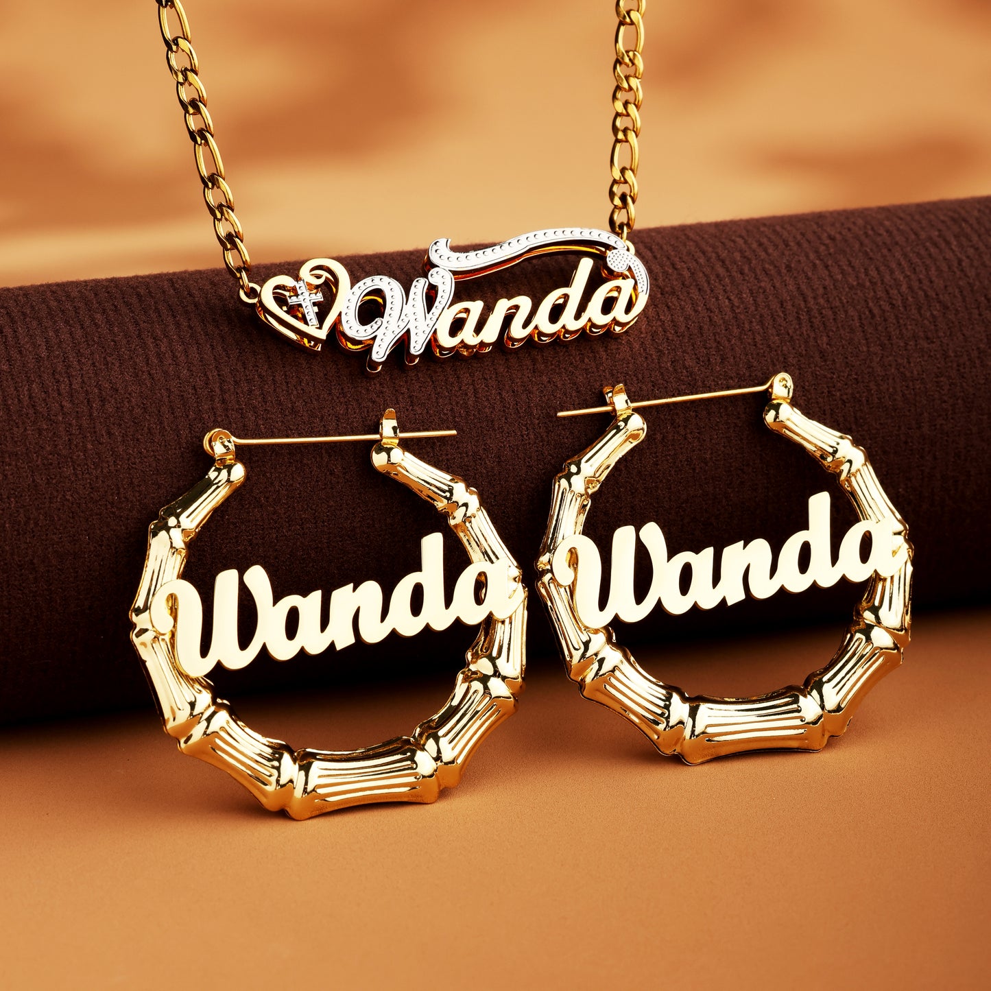 Custom Bamboo Name Jewelry Set