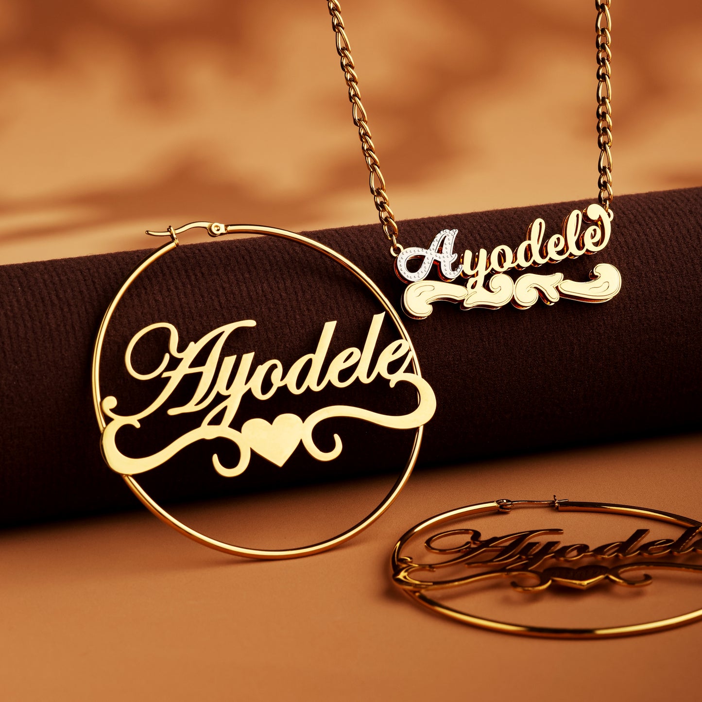 Round Heart Custom Name Jewelry Set