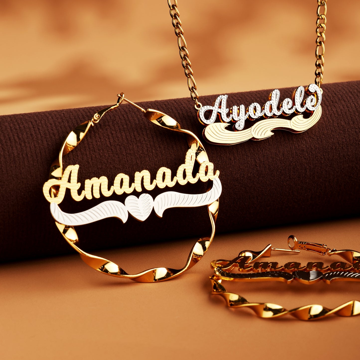 Twist Pattern Custom Name Pendant & Earrings Set