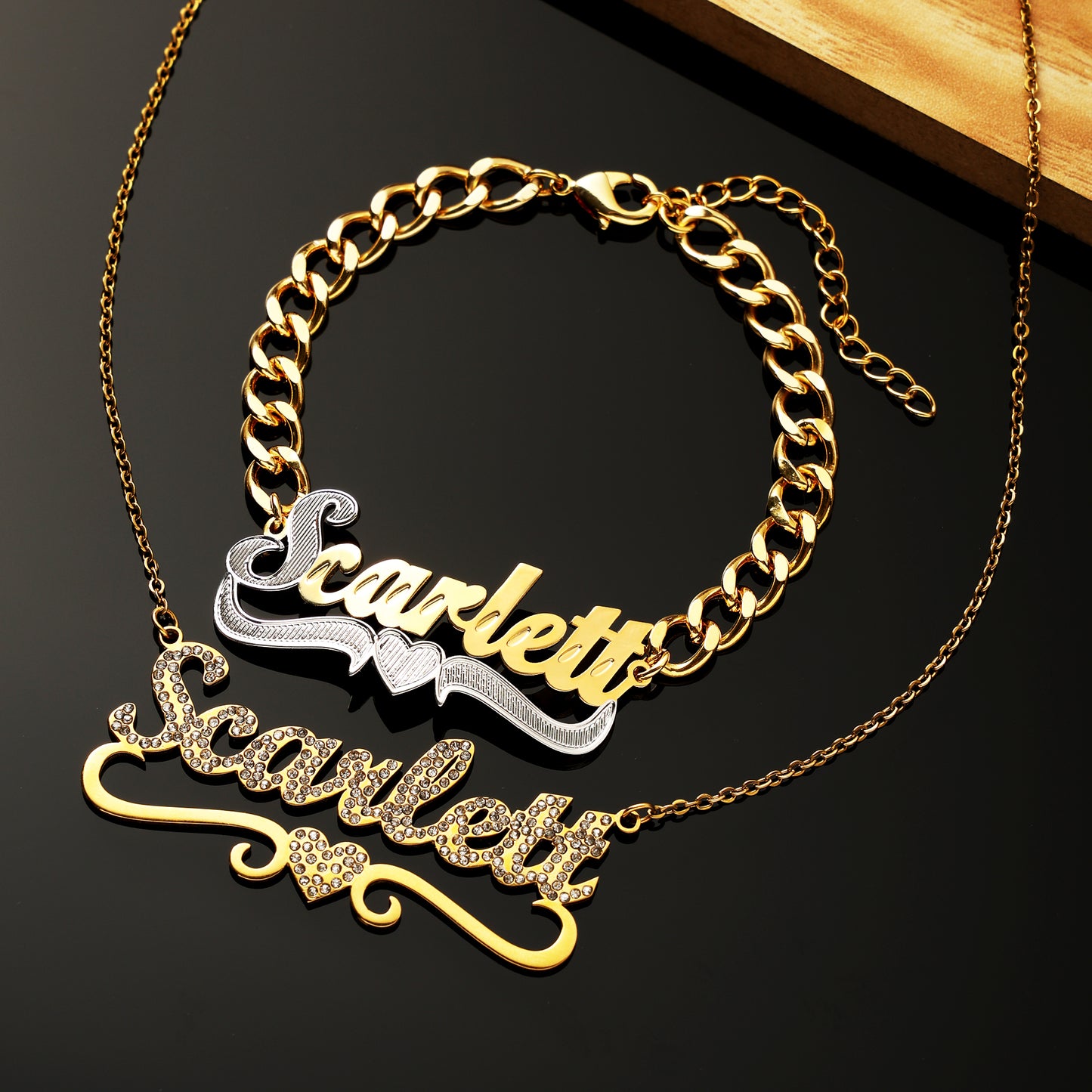 Double Plated Name Necklace and Bracelet Set