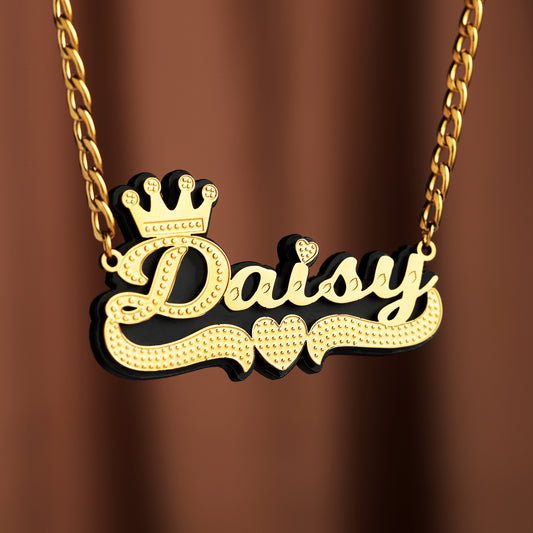 Double Plated Crown Name Necklace