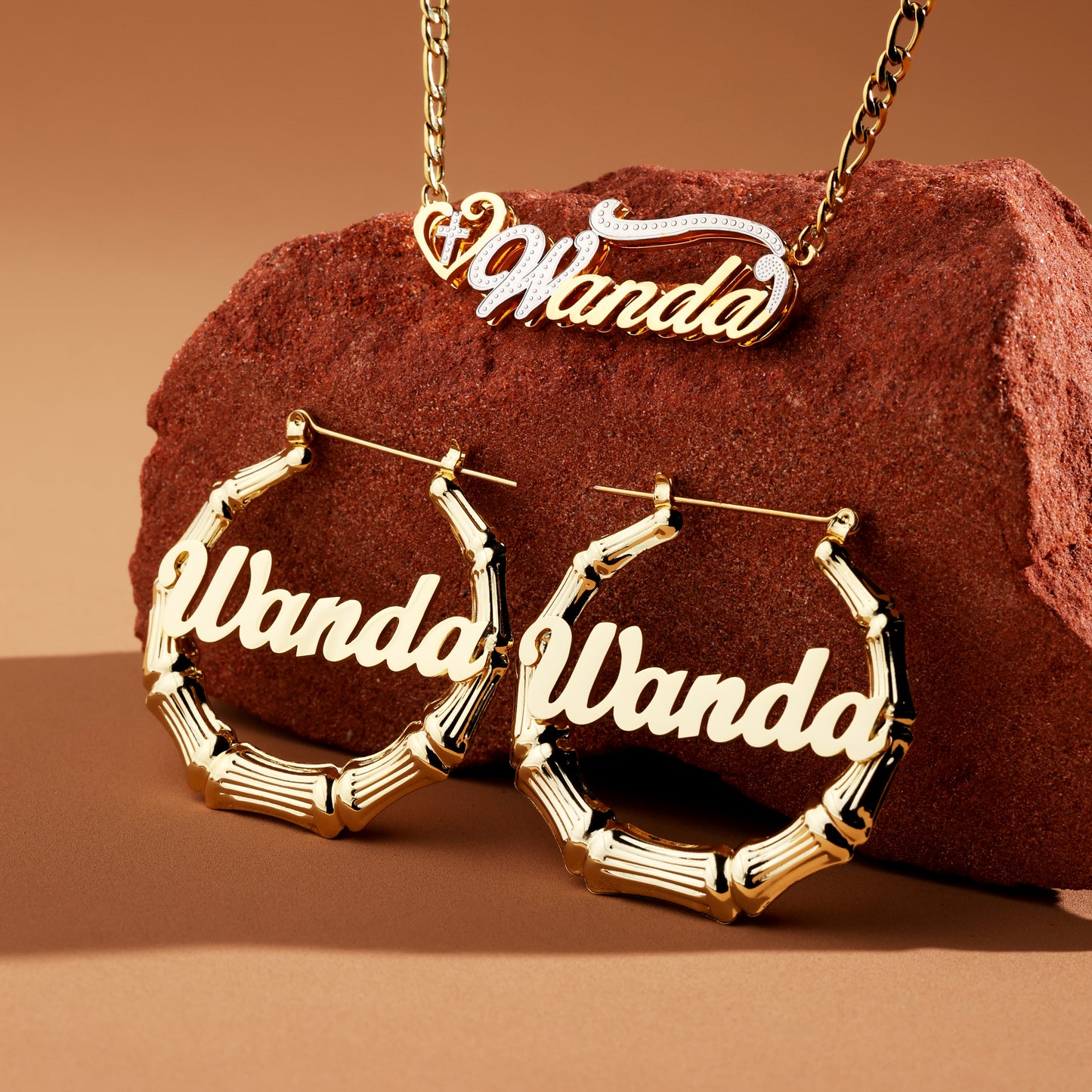 Custom Bamboo Name Jewelry Set