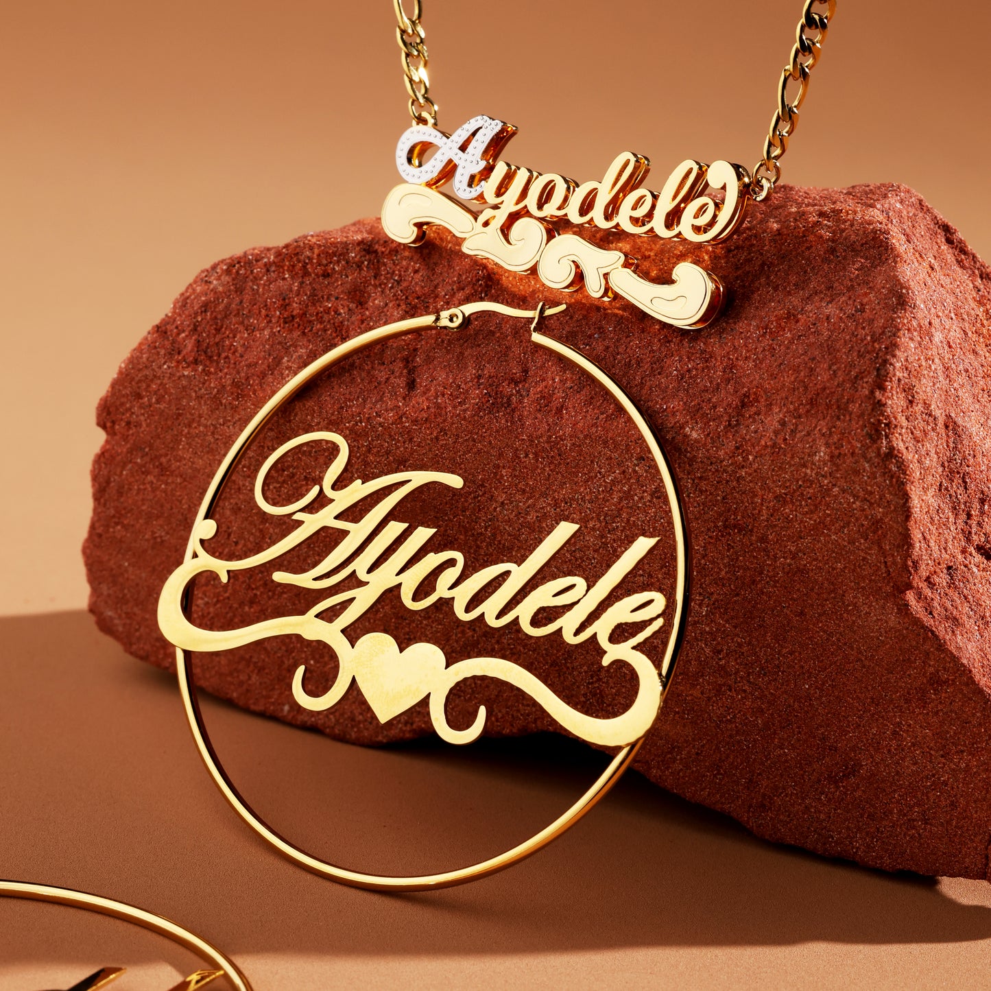 Round Heart Custom Name Jewelry Set