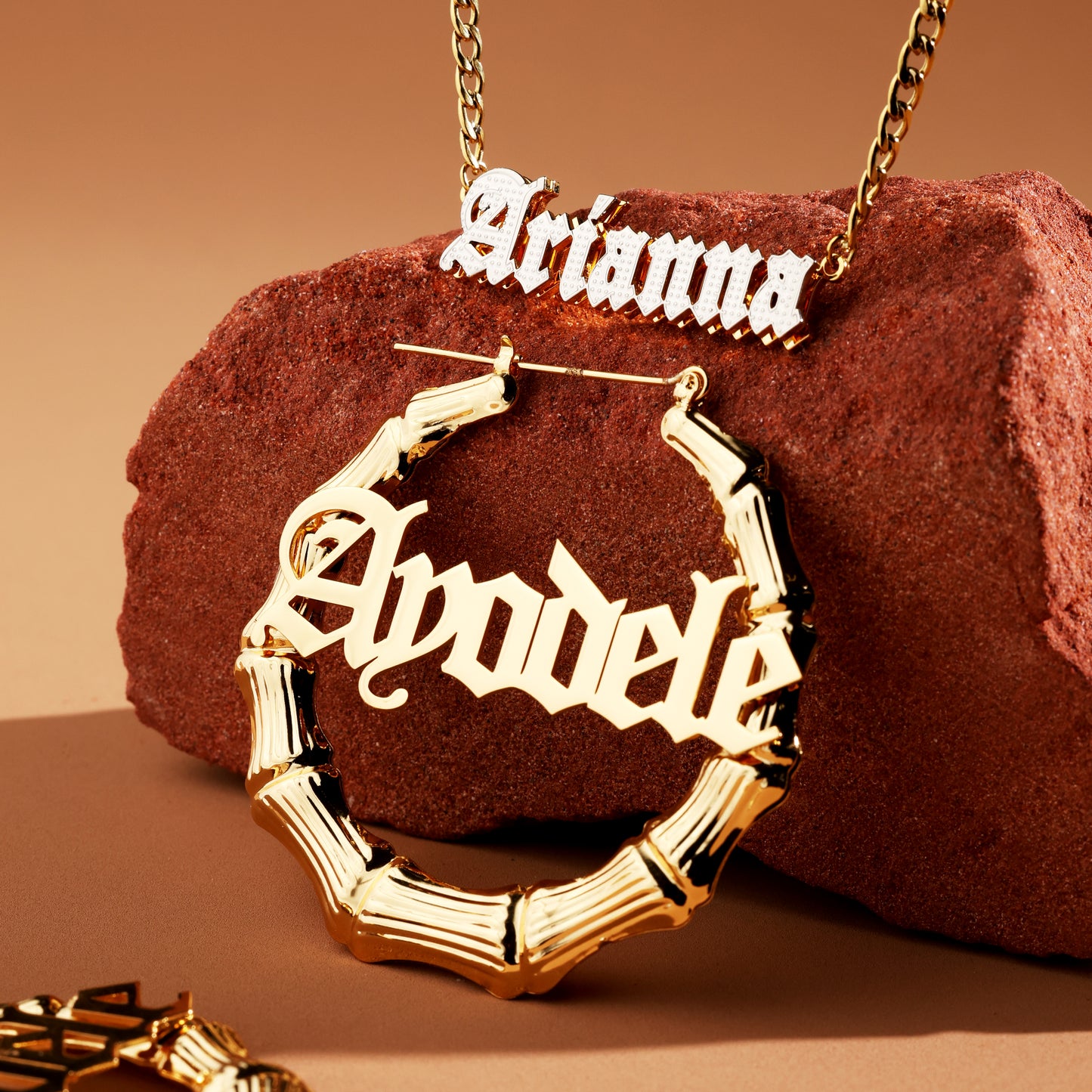Vintage Bamboo Custom Name Jewelry Set