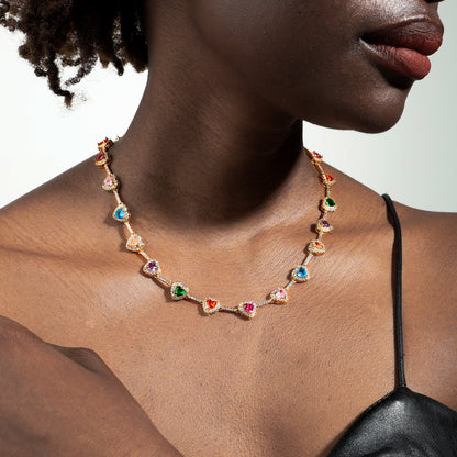 Heart Shaped Colorful Synthetic Decorated Necklace