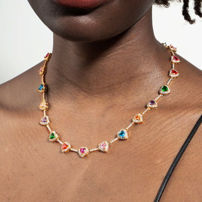 Heart Shaped Colorful Synthetic Decorated Necklace