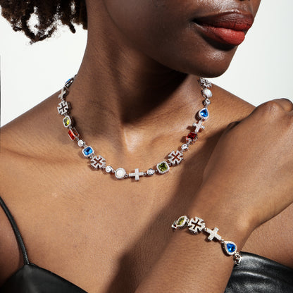 Multi Gemstone & Cross Necklace
