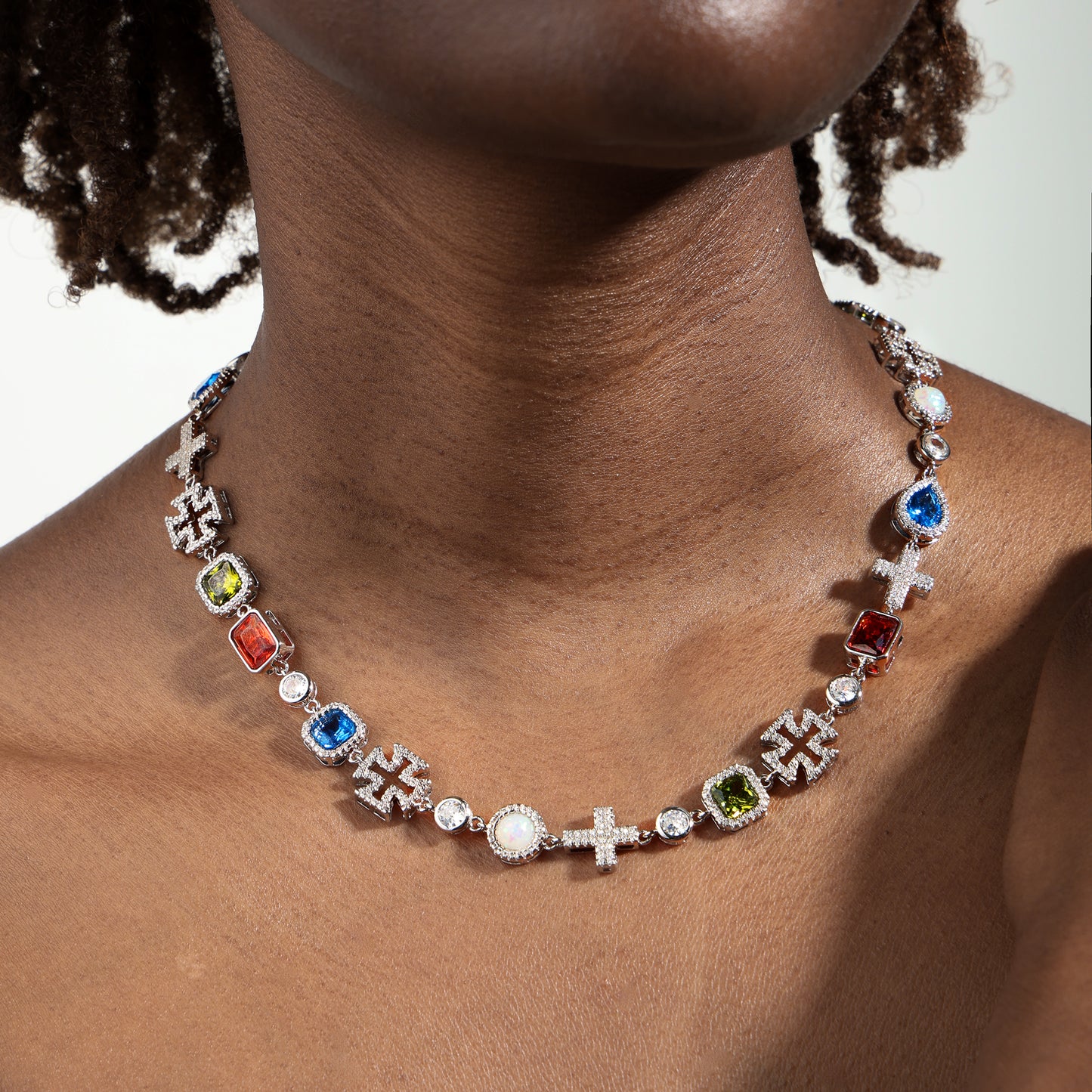 Multi Gemstone & Cross Necklace