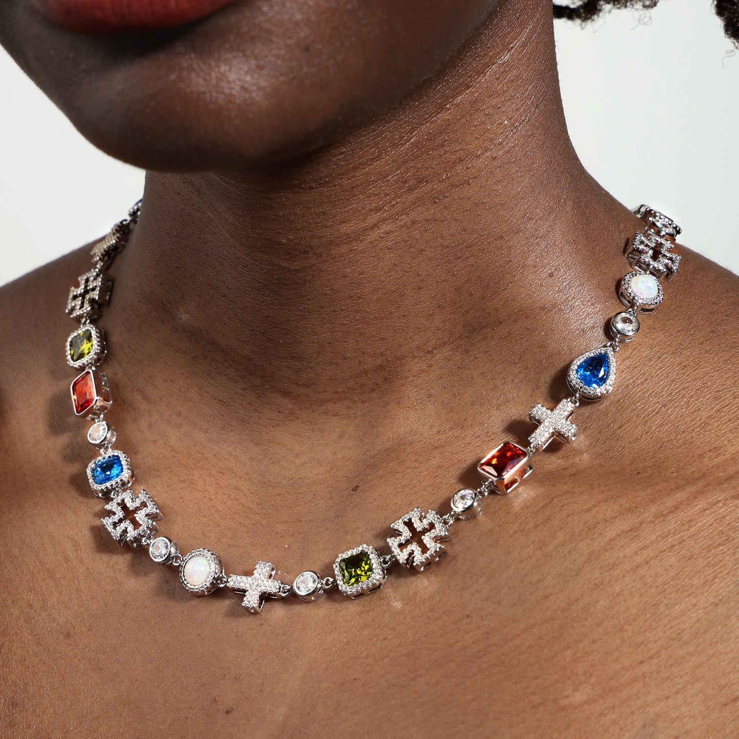 Multi Gemstone & Cross Necklace