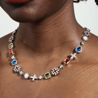 Multi Gemstone & Cross Necklace