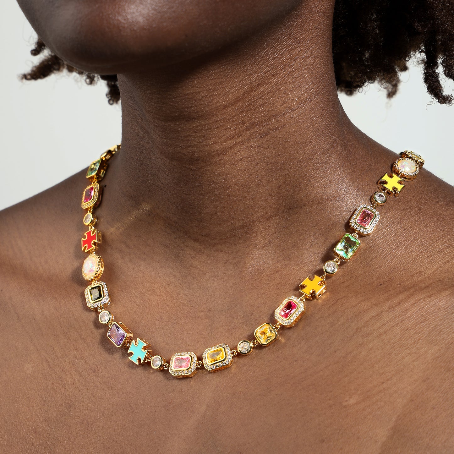 Pink Multi Gemstone Motif Necklace