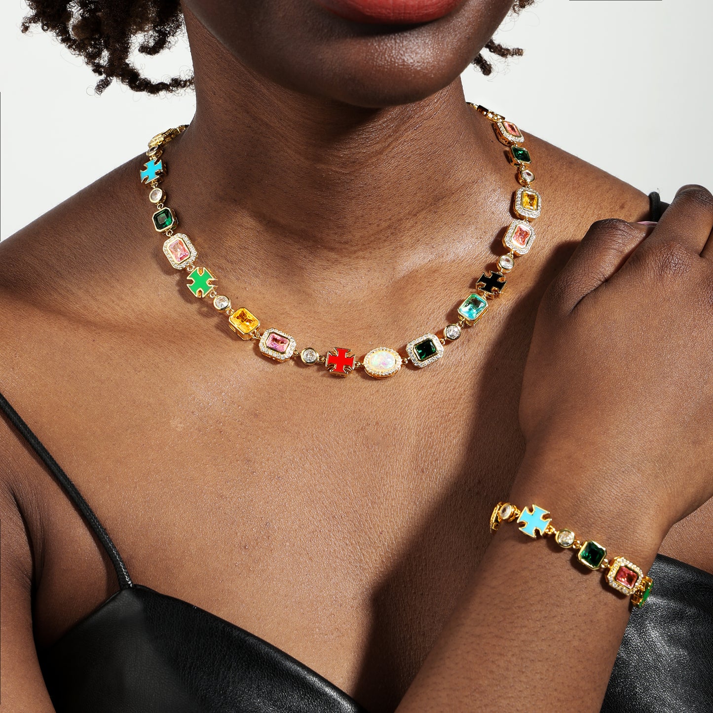 Multi Gemstone Motif Necklace