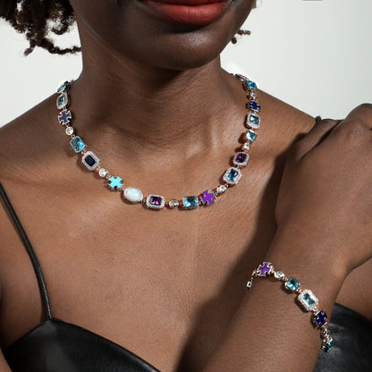 Blue Multi Gemstone Motif Necklace