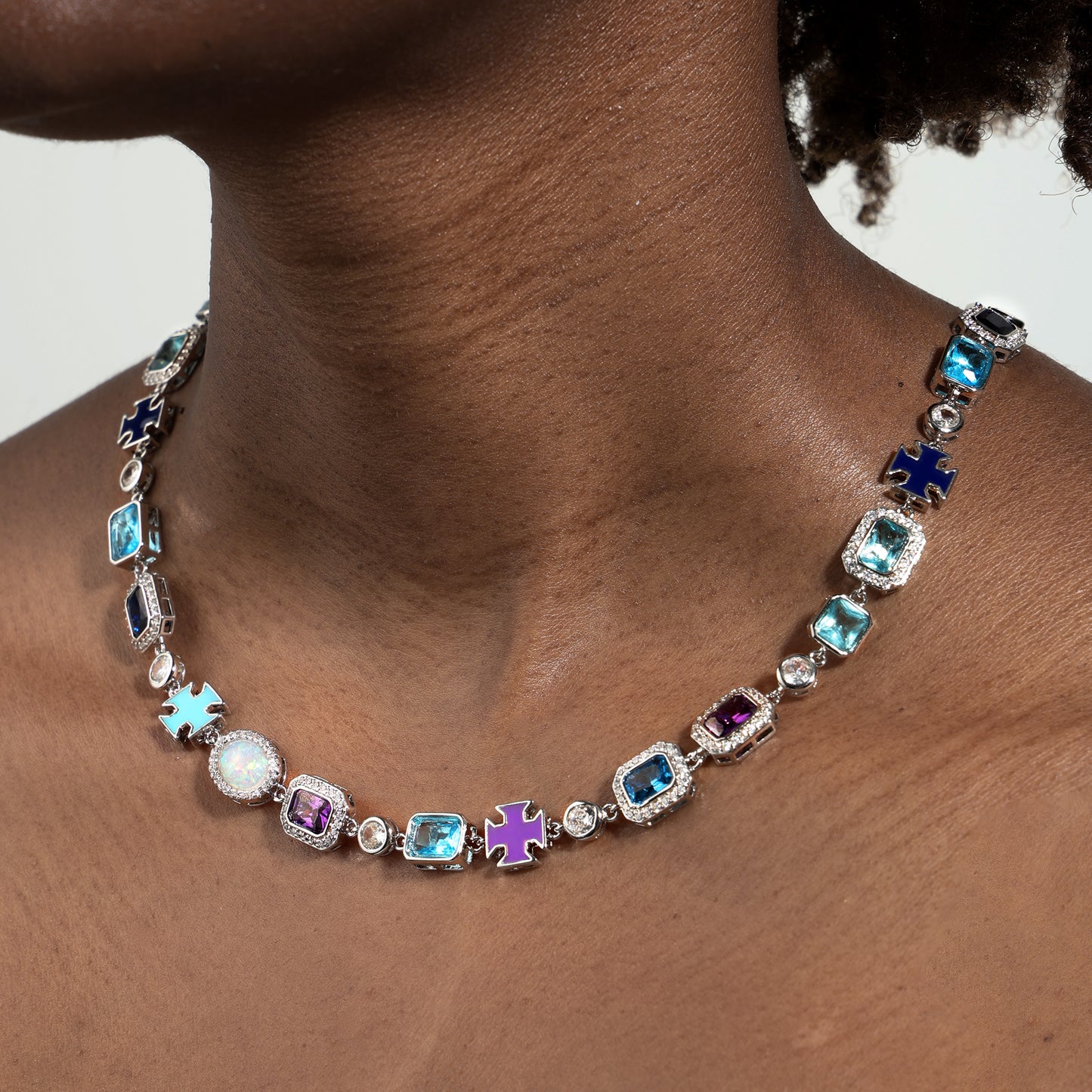 Blue Multi Gemstone Motif Necklace