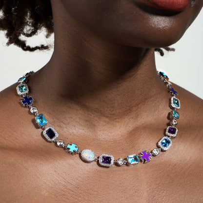 Blue Multi Gemstone Motif Necklace