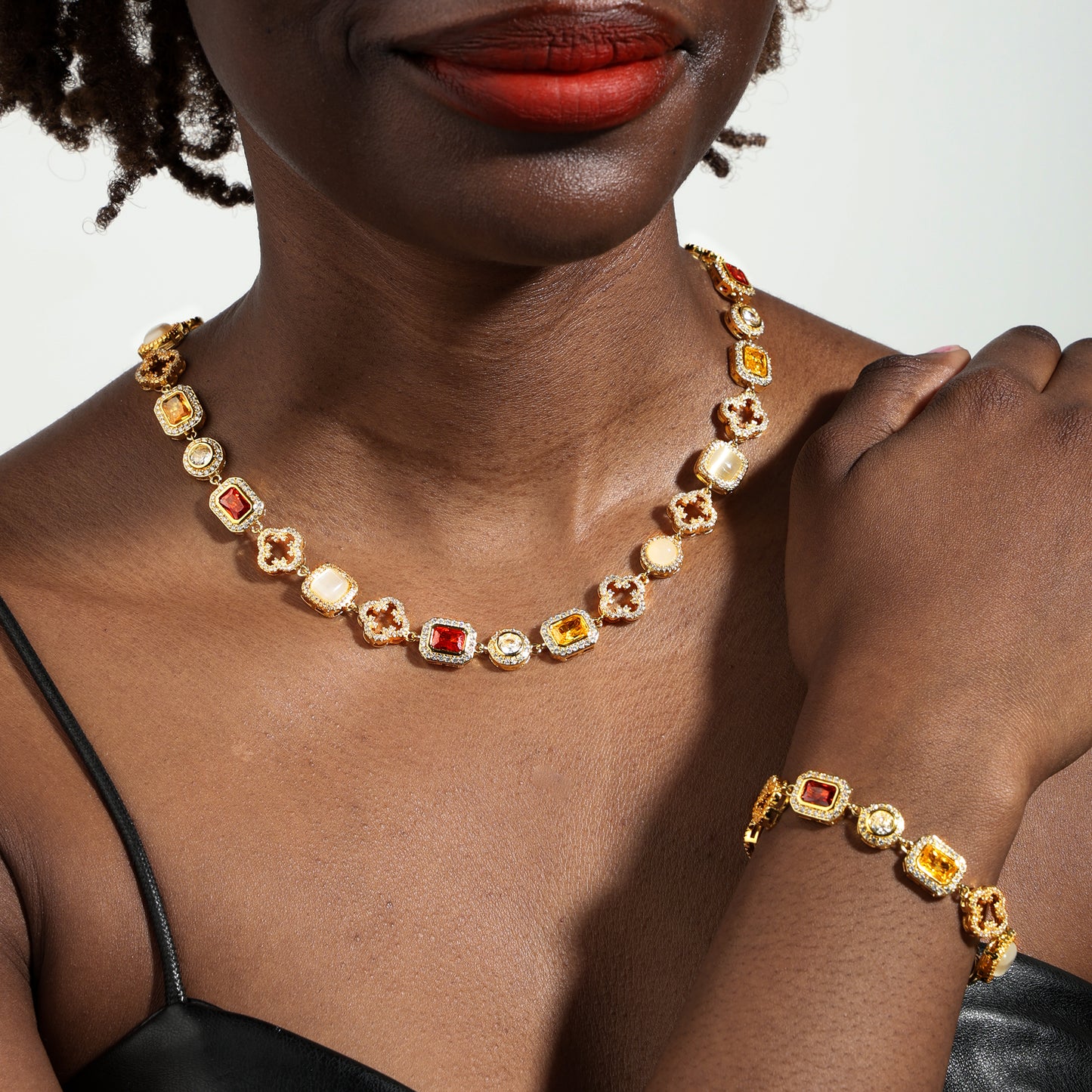 Iced Gemstone Set(Gemstone Necklace ＆ Bracelet)