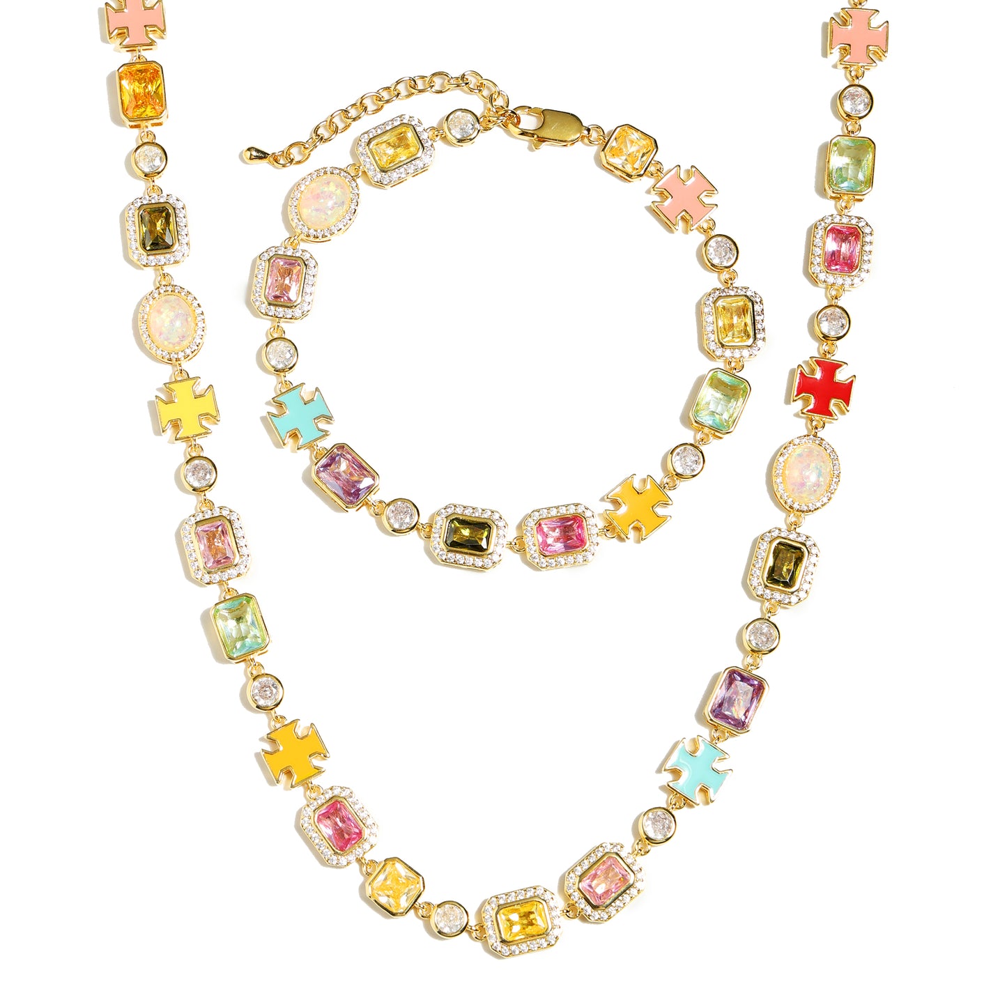 Pink Multi Gemstone Motif Necklace