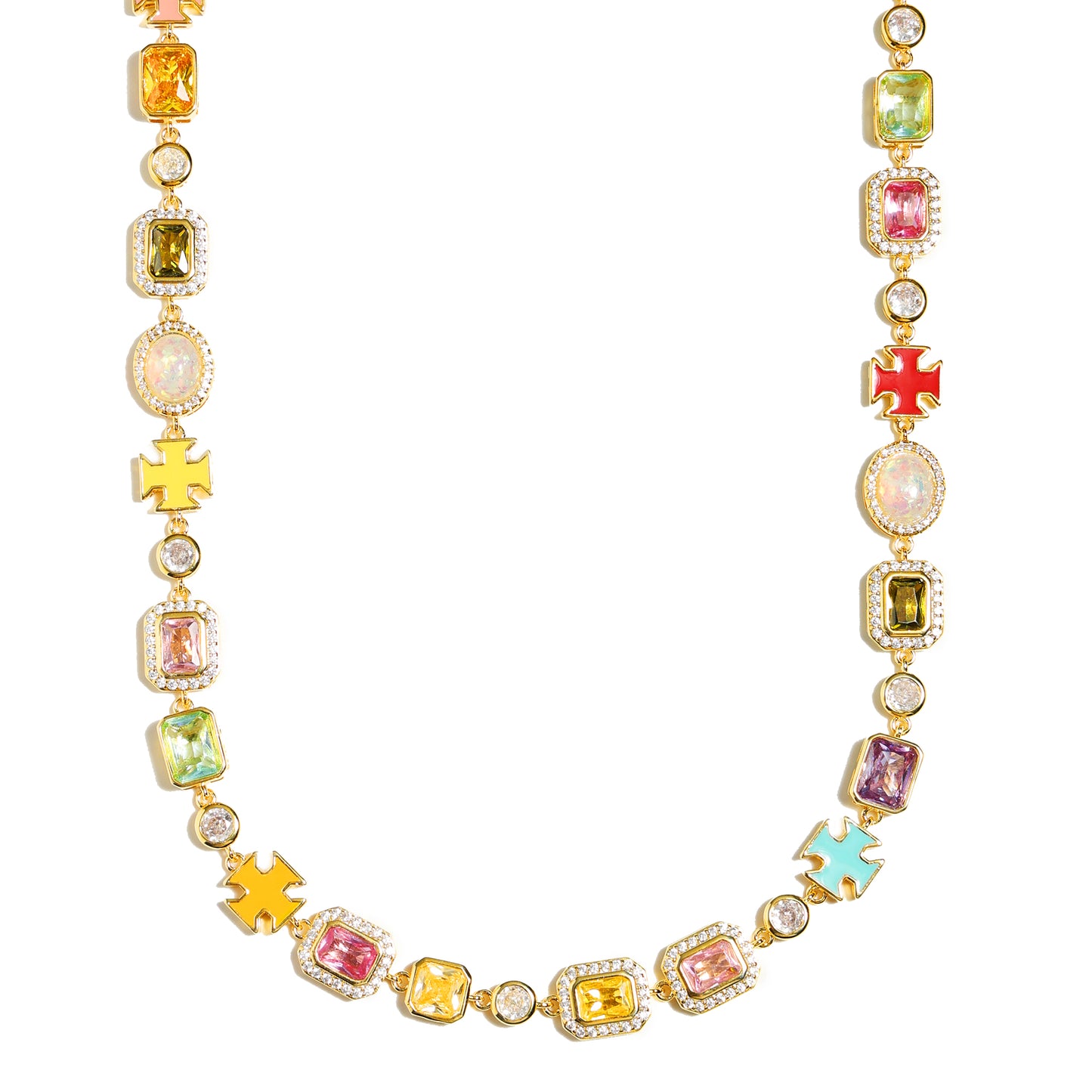 Pink Multi Gemstone Motif Necklace
