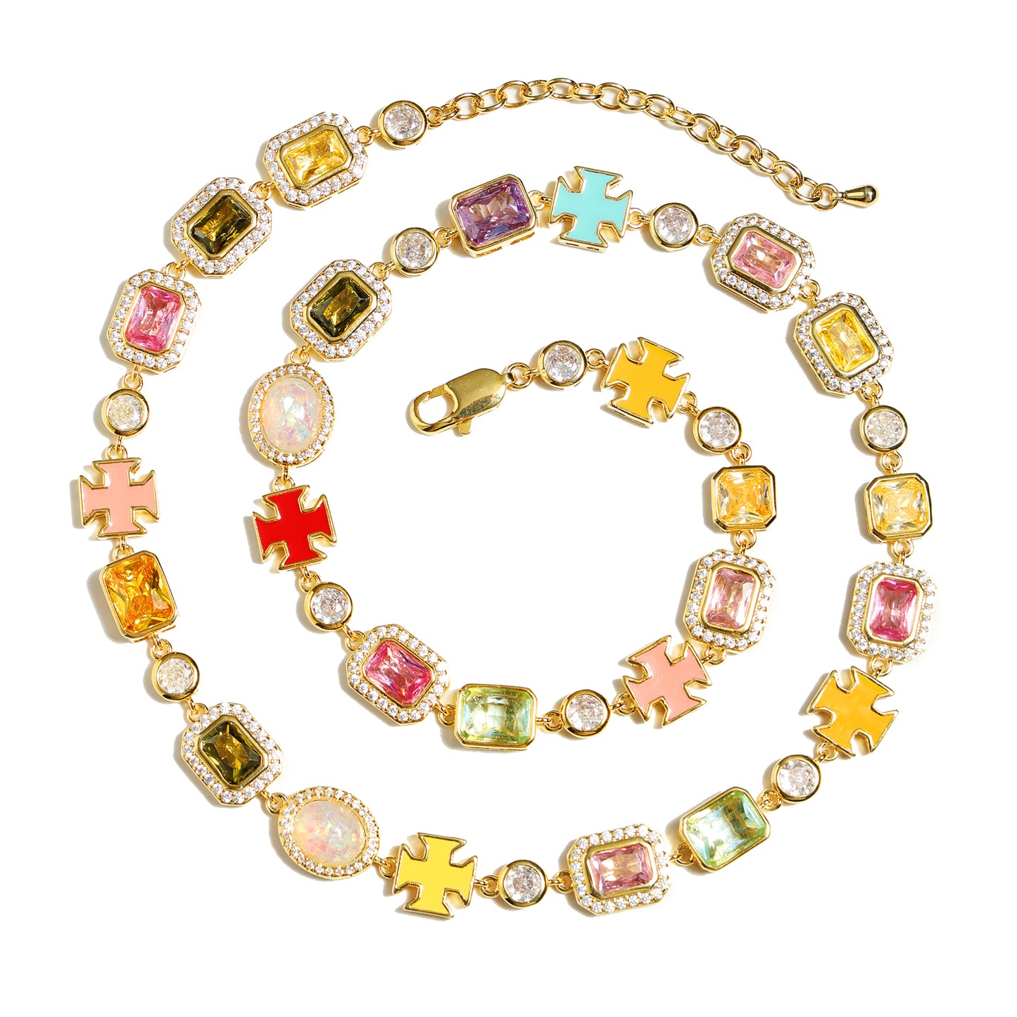 Pink Multi Gemstone Motif Necklace