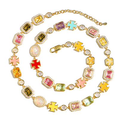 Pink Multi Gemstone Motif Necklace