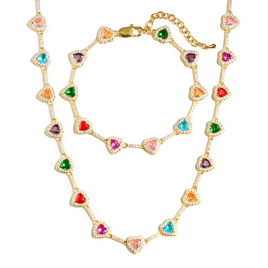 Heart Shaped Colorful Synthetic Decorated Necklace