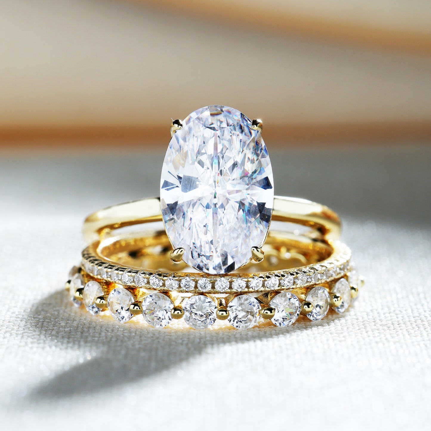 Oval Cut Yellow Gold Women's Ring Set