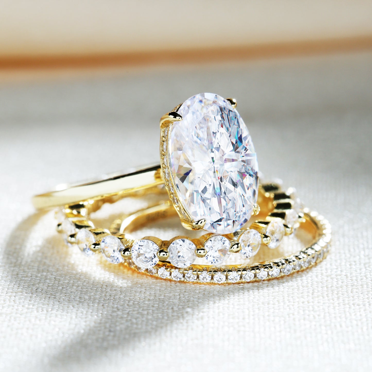 Oval Cut Yellow Gold Women's Ring Set