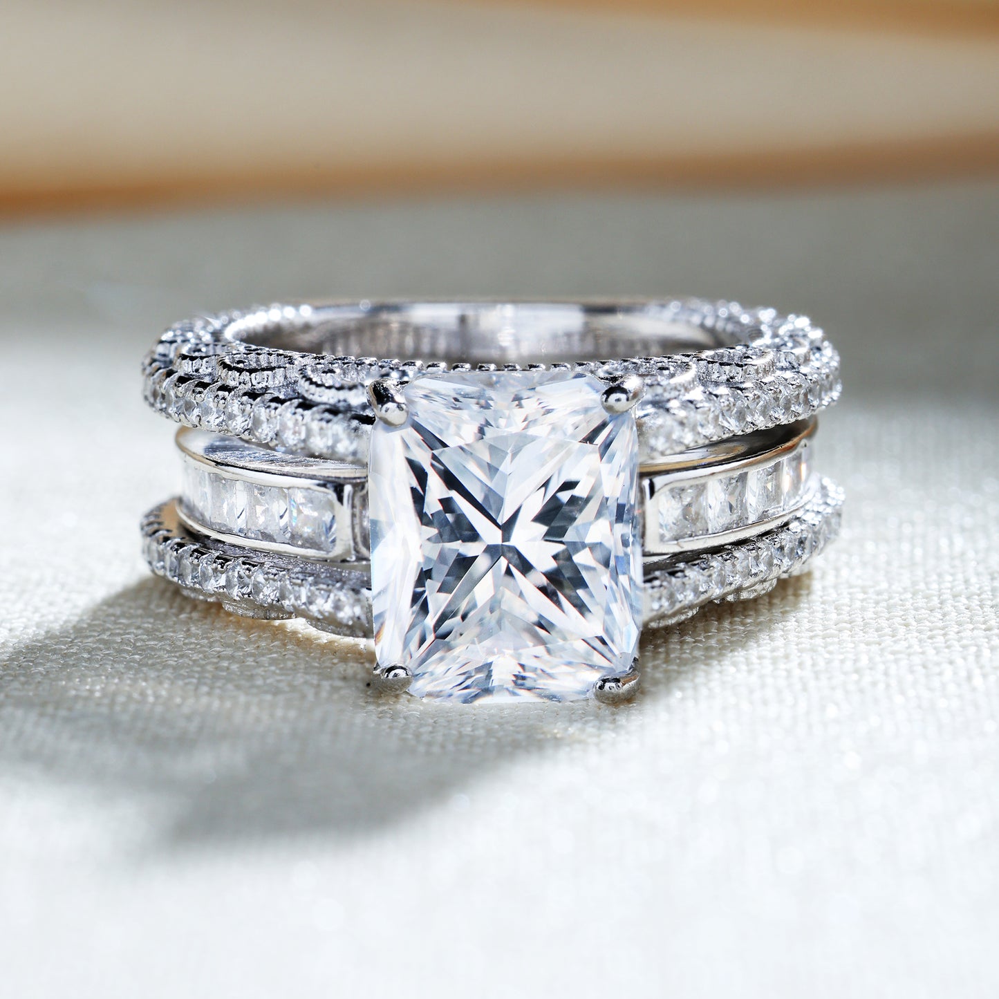 Interchangeable Radiant Cut Sterling Silver Ring Set