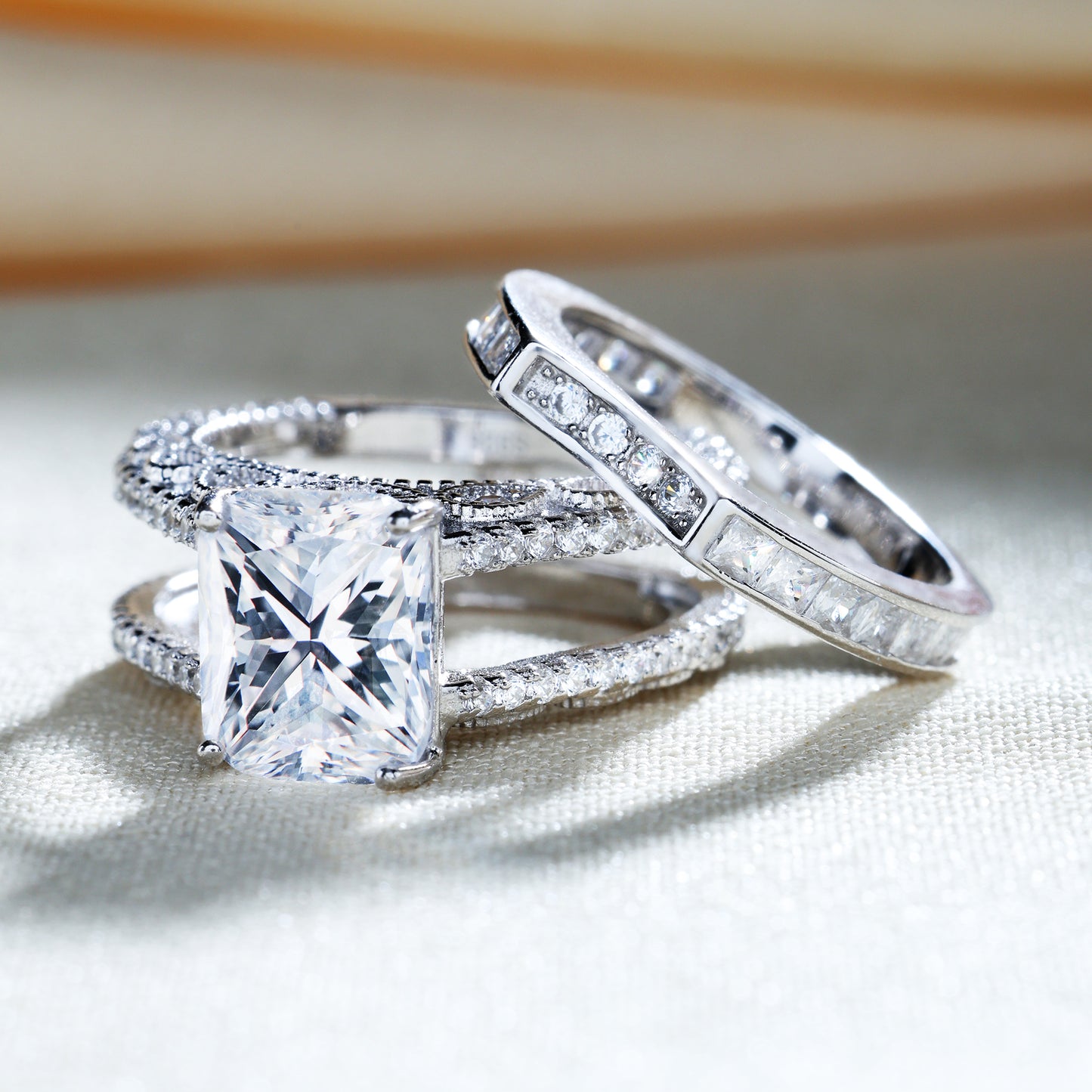 Interchangeable Radiant Cut Sterling Silver Ring Set