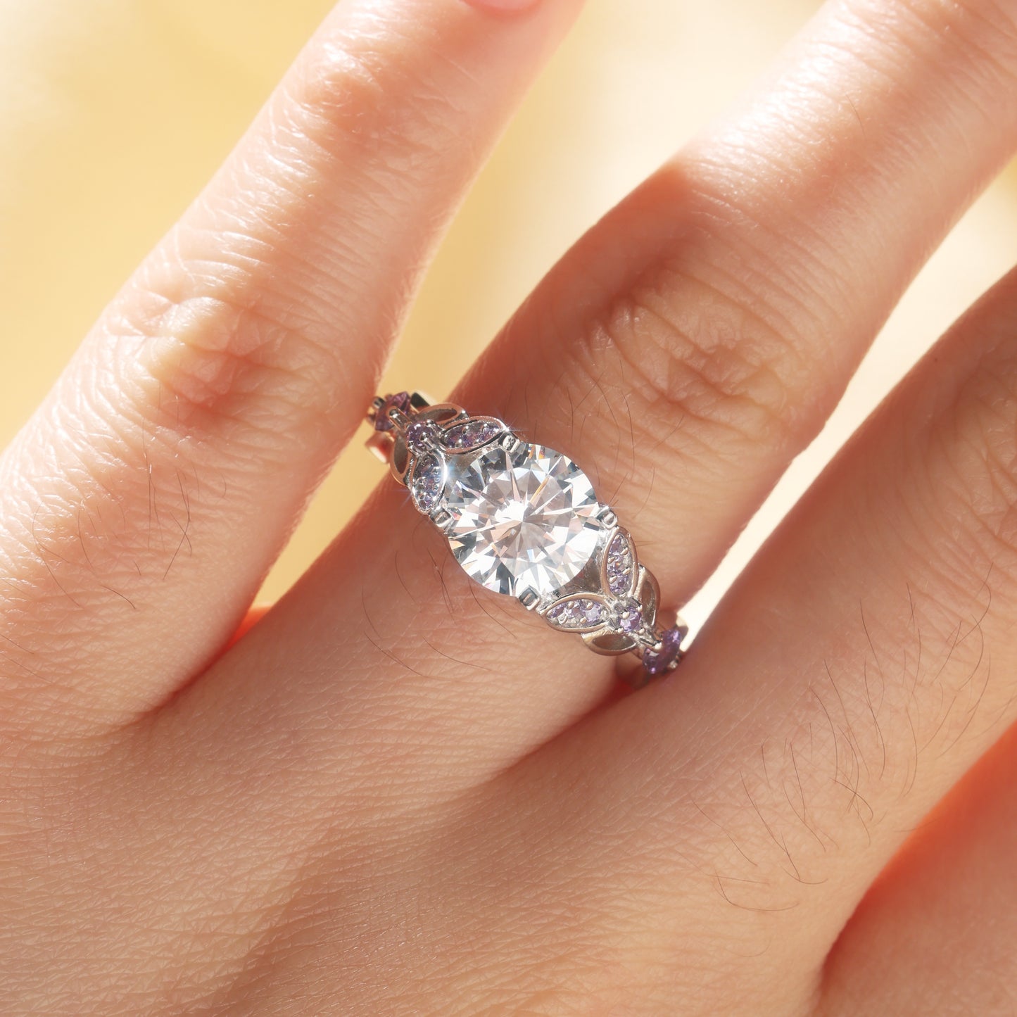 Butterfly Round Cut Sterling Silver Ring