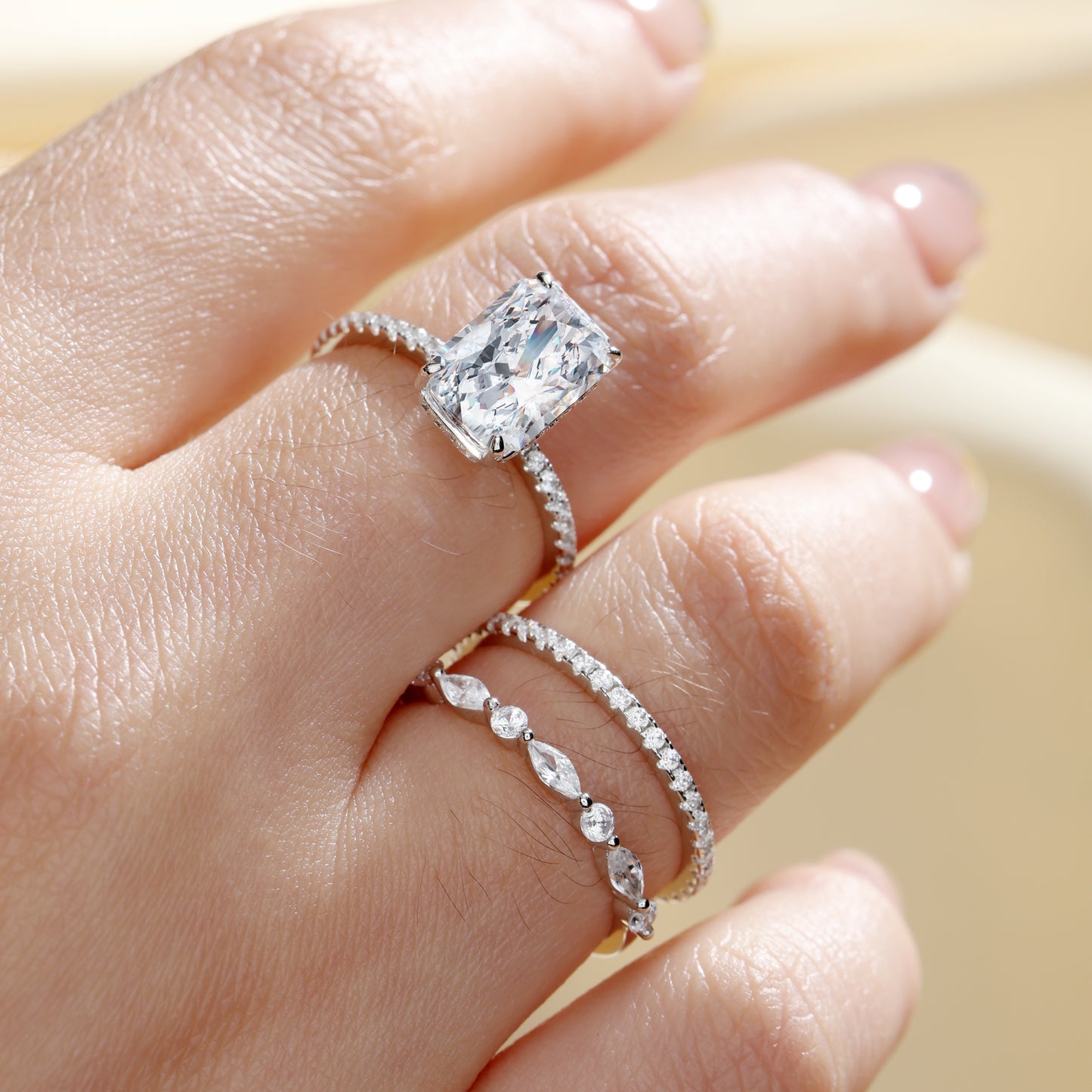 Noble Radiant Cut 3 Pieces Ring Set