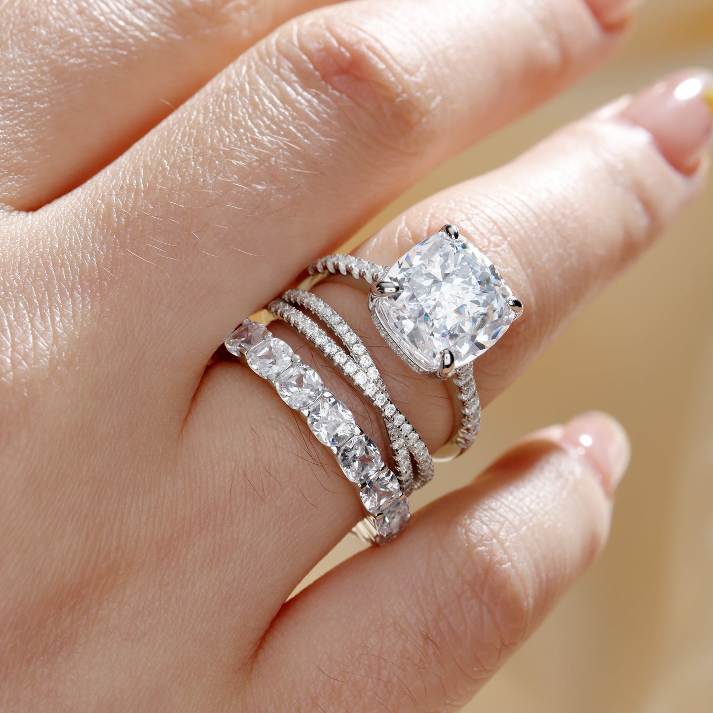 Gorgeous Cushion Cut 3 Pieces Ring Set