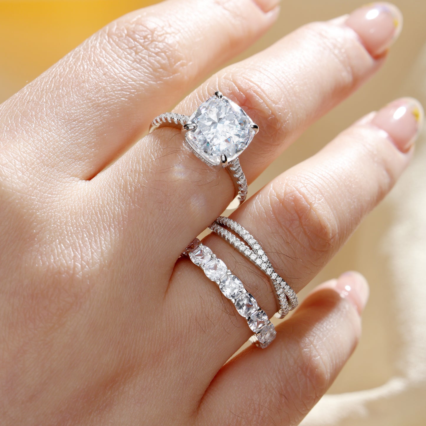 Gorgeous Cushion Cut 3 Pieces Ring Set