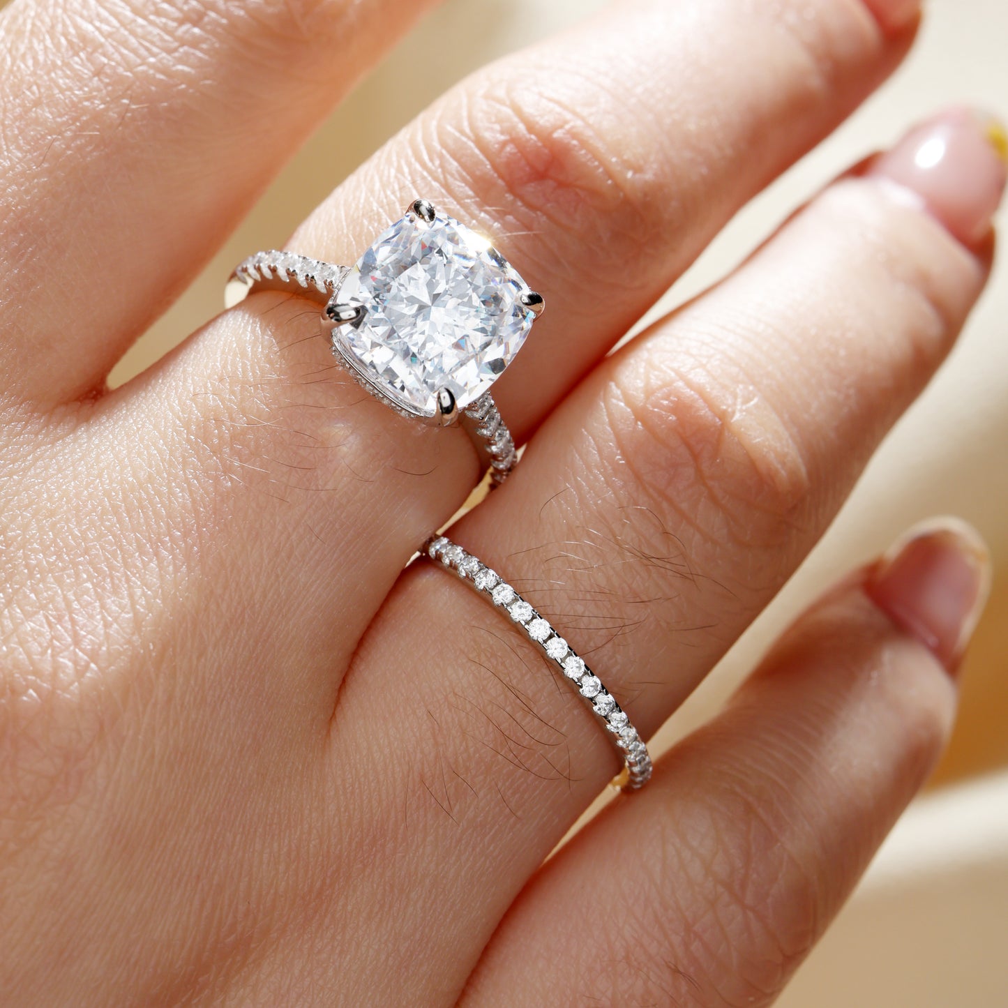 Stunning 3.0 Carat Cushion Cut Ring Set