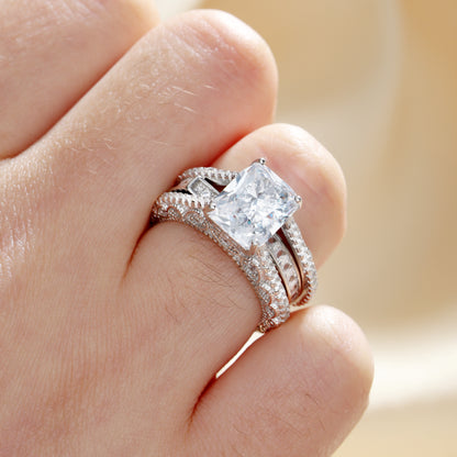 Interchangeable Radiant Cut Sterling Silver Ring Set