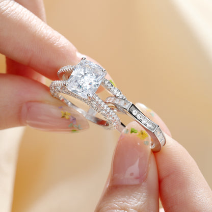 Interchangeable Radiant Cut Sterling Silver Ring Set