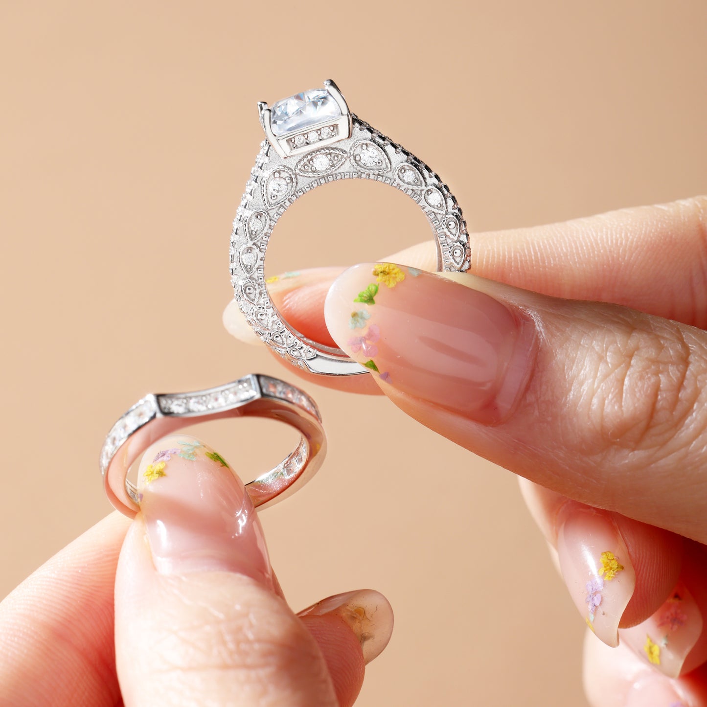 Interchangeable Radiant Cut Sterling Silver Ring Set