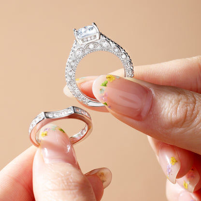 Interchangeable Radiant Cut Sterling Silver Ring Set