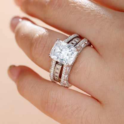 Interchangeable Radiant Cut Sterling Silver Ring Set