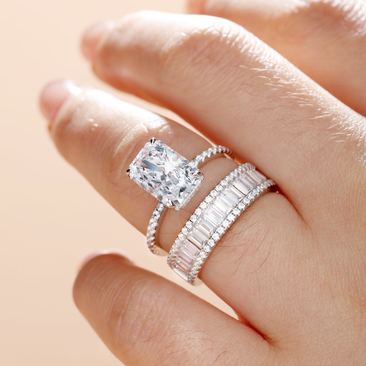 Elongated Radiant Cut Ring Set