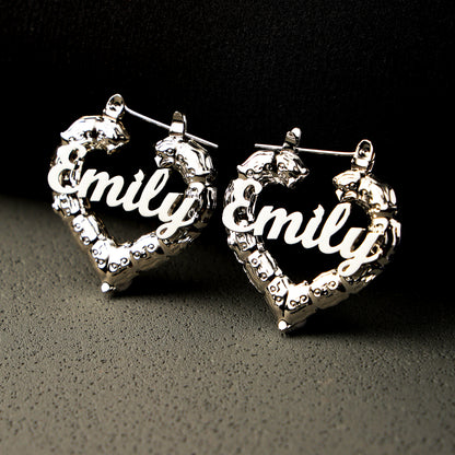 Heart Shaped Name Hoop Earrings