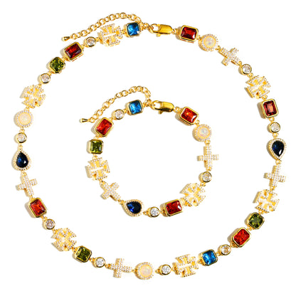 Multi Gemstone & Cross Set
