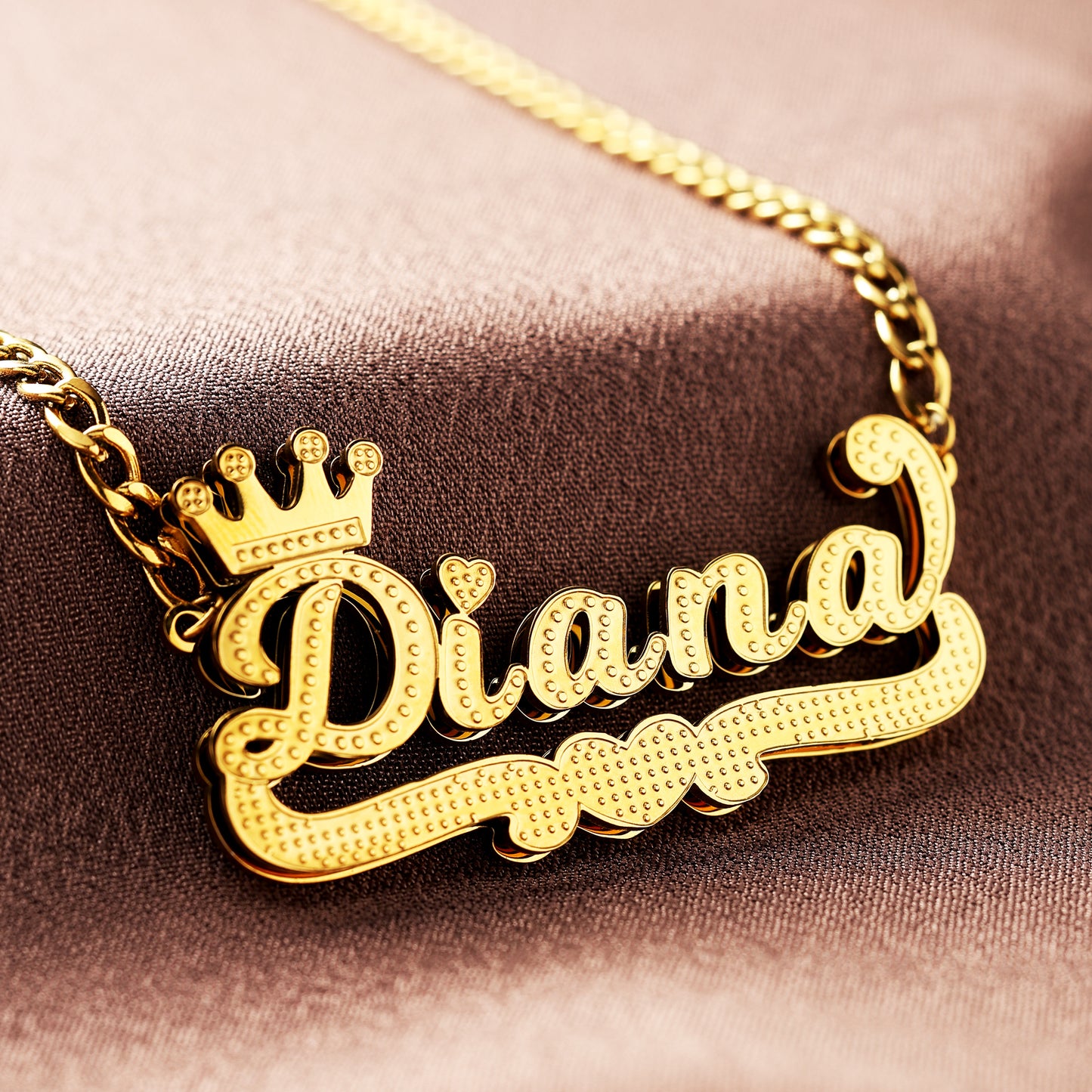 Double Plated Heart Crown Name Necklace