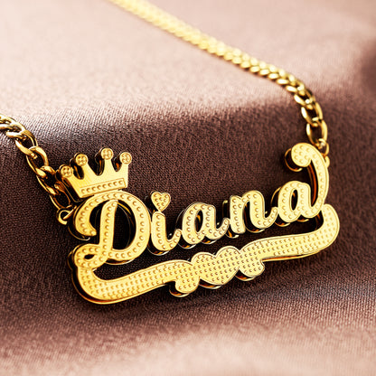 Double Plated Heart Crown Name Necklace