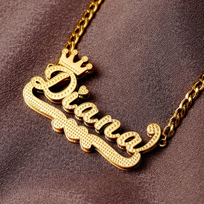 Double Plated Heart Crown Name Necklace