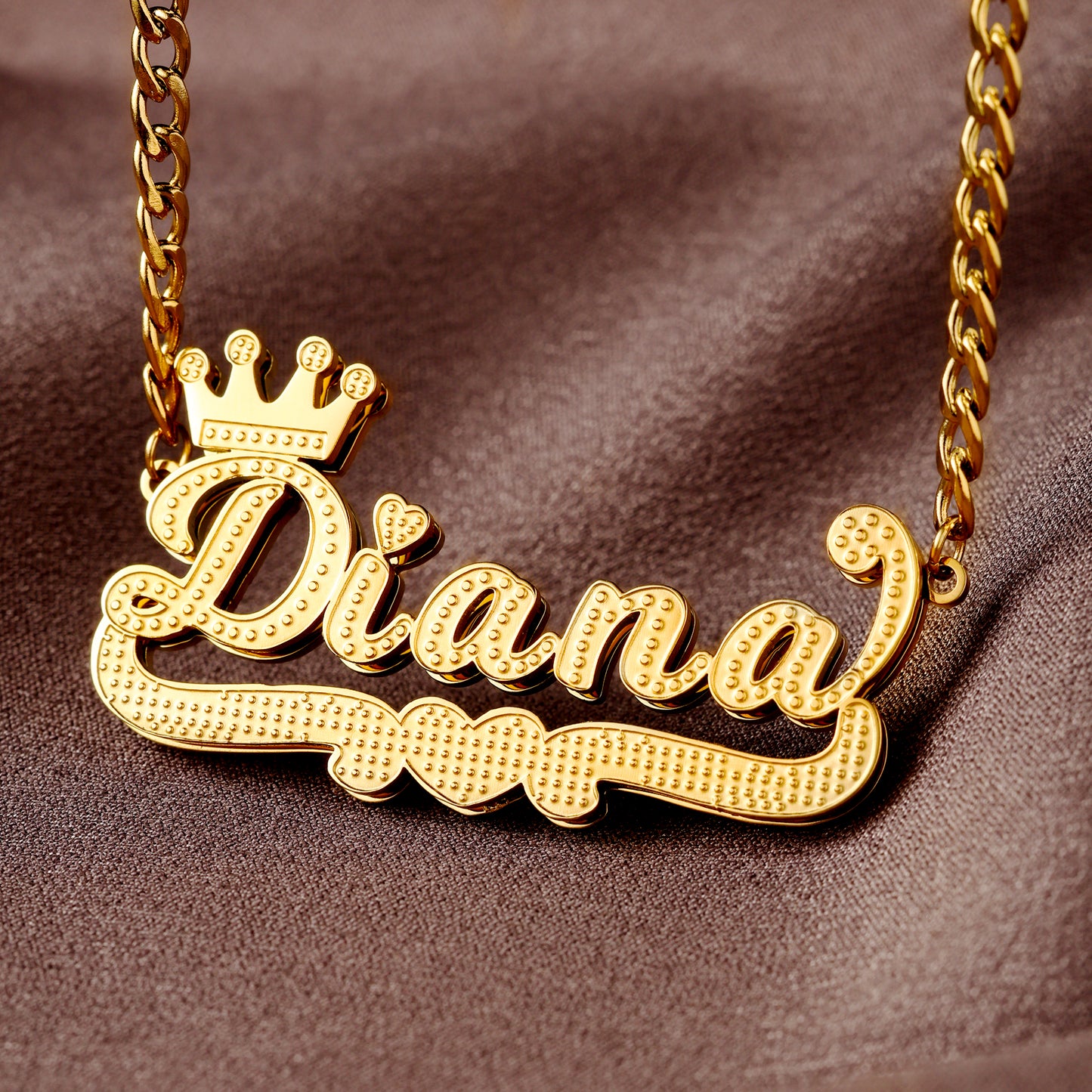 Double Plated Heart Crown Name Necklace