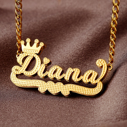Double Plated Heart Crown Name Necklace