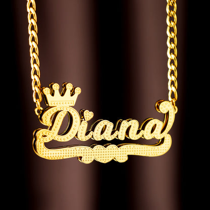 Double Plated Heart Crown Name Necklace